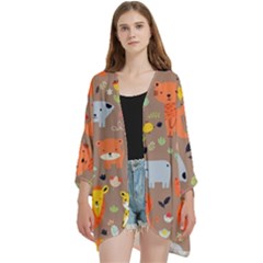 Pet Animal 05 Open Front 3/4 Sleeve Batwing Chiffon Cardigan Kimono by myclothy