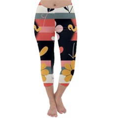  Minimalist Pattern With Simple Lines,flower And Shapes, Creating A Clean And Modern Capri Winter Leggings  by myclothy