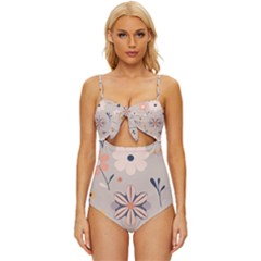  Minimalist Pattern With Simple Lines,flower And Shapes, Creating A Clean And Modern Knot Front One-piece Swimsuit by myclothy