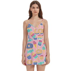 Ice Cream Donut Sweets Candie Body Wrap Sleeveless V-neck Mini Dress by Apenda