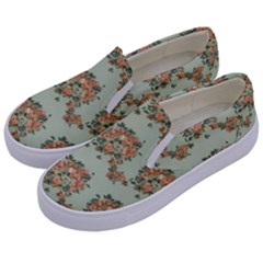 Retro 1880s Flowers Pattern 19 Kids  Canvas Slip Ons by violetheavensky