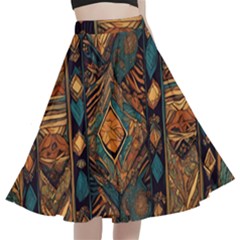 Tribal Chic A-line Full Circle Midi Skirt With Pocket by pollyparadiseartshop