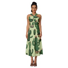 Cactus  Sleeveless Cross Front Cocktail Midi Chiffon Dress by pollyparadiseartshop