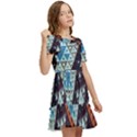 Fractal Triangle Geometric Abstract Pattern Kids  Puff Sleeved Dress View2