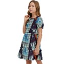 Fractal Triangle Geometric Abstract Pattern Kids  Puff Sleeved Dress View3