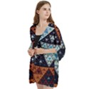 Fractal Triangle Geometric Abstract Pattern Open Front 3/4 Sleeve Batwing Chiffon Cardigan Kimono View2