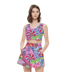 Cabbage Flower Abstract (1) (custom) Women s Crop Top Pleated Skater Rave Skirt by okhismakingart