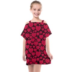 Valentines Day Hearts Pattern Love Red Kids  One Piece Chiffon Dress by Maspions