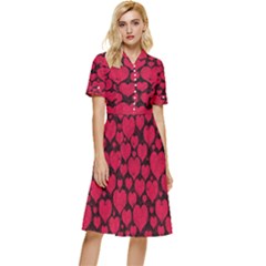 Valentines Day Hearts Pattern Love Red Button Top Knee Length Dress by Maspions