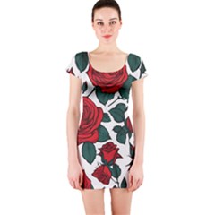 Roses Short Sleeve Bodycon Dress by pollyparadiseartshop