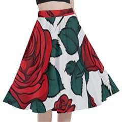 Roses A-line Full Circle Midi Skirt With Pocket by pollyparadiseartshop