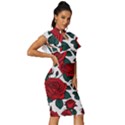 Roses Vintage Frill Sleeve V-Neck Bodycon Dress View3