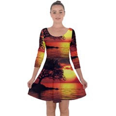 Sunset Nature Sea Dusk Landscape Quarter Sleeve Skater Dress by Salmanaz77