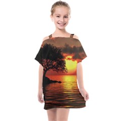 Sunset Nature Sea Dusk Landscape Kids  One Piece Chiffon Dress by Salmanaz77