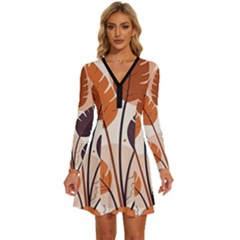 Leaves Boho Monster Nature Long Sleeve Deep V Mini Dress  by Salmanaz77