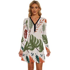 Leaves Autumn Long Sleeve Deep V Mini Dress  by Salmanaz77