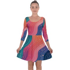 Art Abstract Pattern Quarter Sleeve Skater Dress by Salmanaz77