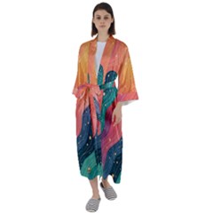 Art Abstract Pattern Maxi Satin Kimono by Salmanaz77