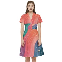 Art Abstract Pattern Short Sleeve Waist Detail Dress by Salmanaz77