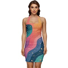 Art Abstract Pattern Sleeveless Wide Square Neckline Ruched Bodycon Dress by Salmanaz77