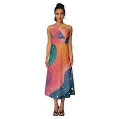 Art Abstract Pattern Sleeveless Cross Front Cocktail Midi Chiffon Dress by Salmanaz77