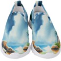 Delicate Watercolor Painting Surreal Oasis Scene With Intense Dramatic Lighting Kids  Slip On Sneakers View1