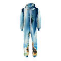 Delicate Watercolor Painting Surreal Oasis Scene With Intense Dramatic Lighting Hooded Jumpsuit (kids)