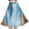 Delicate Watercolor Painting Surreal Oasis Scene With Intense Dramatic Lighting A-Line Full Circle Midi Skirt With Pocket View1