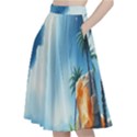 Delicate Watercolor Painting Surreal Oasis Scene With Intense Dramatic Lighting A-Line Full Circle Midi Skirt With Pocket View2