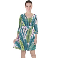 Illustrations Plants Nature Leaves Quarter Sleeve Ruffle Waist Dress by Salmanaz77