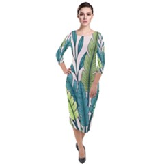 Illustrations Plants Nature Leaves Quarter Sleeve Midi Velour Bodycon Dress by Salmanaz77