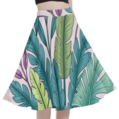 Illustrations Plants Nature Leaves A-line Full Circle Midi Skirt With Pocket by Salmanaz77