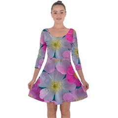 Pink Neon Flowers Flower Quarter Sleeve Skater Dress by Cemarart