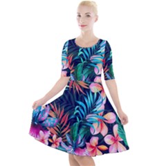 Hawaiian Flowers Hawaii Quarter Sleeve A-line Dress by Cemarart