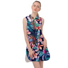 Hawaiian Flowers Hawaii Sleeveless Shirt Dress by Cemarart