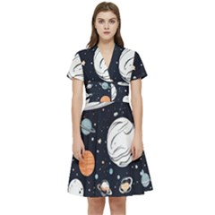 Space Galaxy Universe Stars Sky Short Sleeve Waist Detail Dress by Paksenen