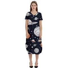 Space Galaxy Universe Stars Sky T-shirt Midi Dress With Pockets by Paksenen