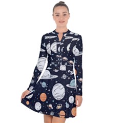 Space Galaxy Universe Stars Sky Long Sleeve Panel Dress by Paksenen