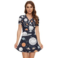 Space Galaxy Universe Stars Sky V-neck High Waist Chiffon Mini Dress by Paksenen