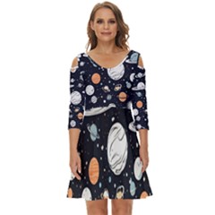 Space Galaxy Universe Stars Sky Shoulder Cut Out Zip Up Dress by Paksenen