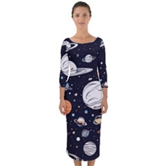 Space Galaxy Universe Stars Sky Quarter Sleeve Midi Bodycon Dress by Paksenen