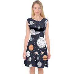 Space Galaxy Universe Stars Sky Capsleeve Midi Dress by Paksenen