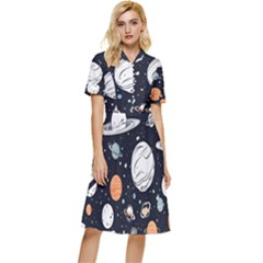 Space Galaxy Universe Stars Sky Button Top Knee Length Dress by Paksenen