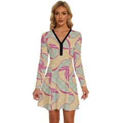 Abstract Pattern Design Scrapbooking Long Sleeve Deep V Mini Dress  by Paksenen