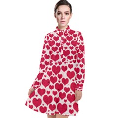 Hearts Valentine Pattern Seamless Long Sleeve Chiffon Shirt Dress by Bedest