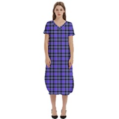 Blue Tartan Plaid 1 T-shirt Midi Dress With Pockets by dressshop