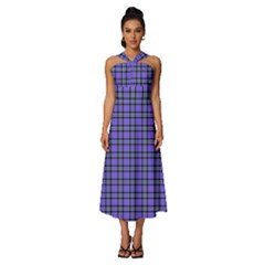 Blue Tartan Plaid 1 Sleeveless Cross Front Cocktail Midi Chiffon Dress by dressshop