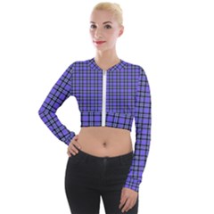 Blue Tartan Plaid 1 Long Sleeve Cropped Velvet Jacket by dressshop