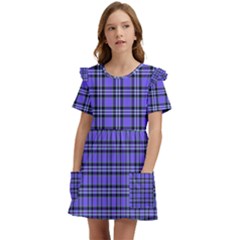 Blue Tartan Plaid 1 Kids  Frilly Sleeves Pocket Dress by dressshop