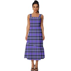 Blue Tartan Plaid 1 Square Neckline Tiered Midi Dress by dressshop